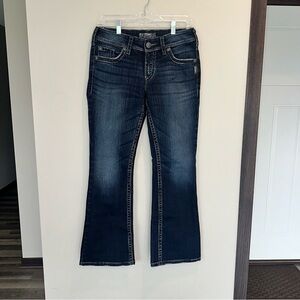 Silver Jeans Suki Surplus Bootcut Mid Rise Curvy Fit Stretch Denim Dark Wash